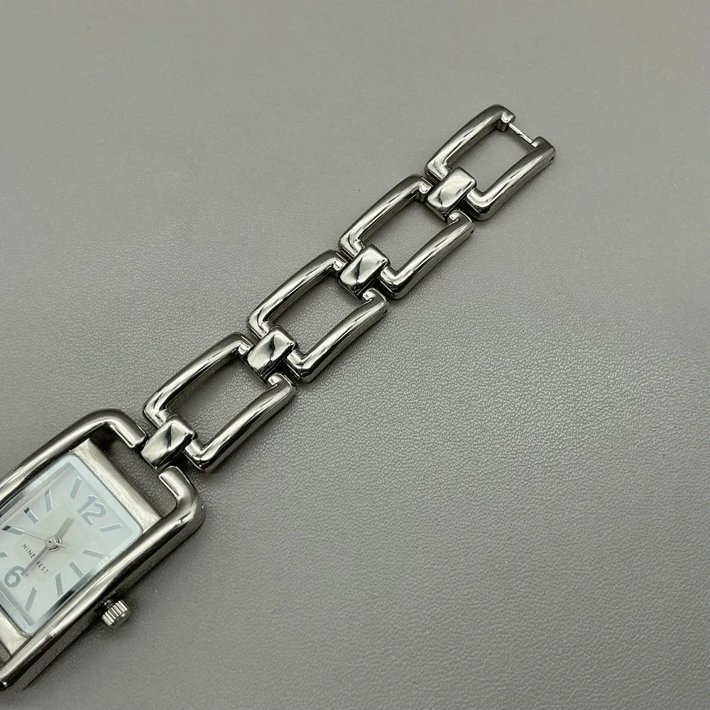 Nine West Womens Watch White Dial Silver Tone Bracelet Rectangular NEW BATTERY
